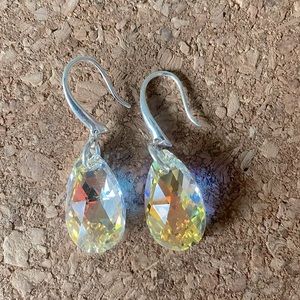 Swarovski Aurora Borealis Earrings In thick Silver Plated Hooks 25 mm stones🖤🖤